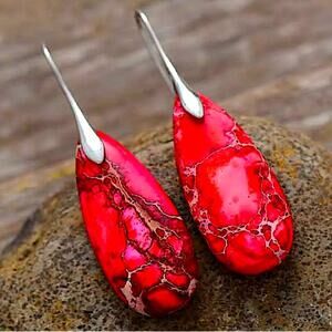 Handcrafted Imperial Red Natural Stone Earrings Silver
